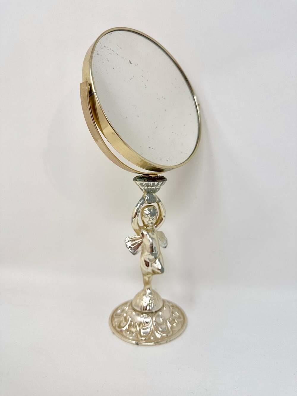 Vintage Italian Cherub Swivel Vanity Mirror MCM Hollywood Regency Aesthetic